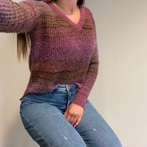 Purple Knit V Neck Sweater
